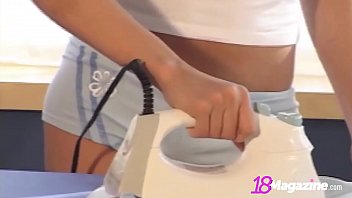Adorable Tiny Boobed Andi Pink drops her drawers & top, while Ironing at home - sweet young chick looking fine!